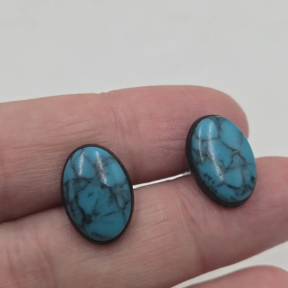Vintage Southwestern Sterling Silver 925 Oval Turquoise Cufflinks